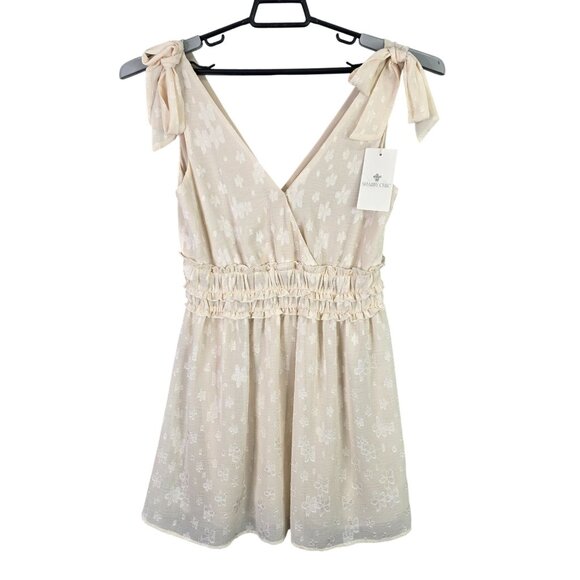 Womens Shabby Chic Ivory Julia Smocked Sleeveless Dress Polyester Bow Ties S - Picture 1 of 9
